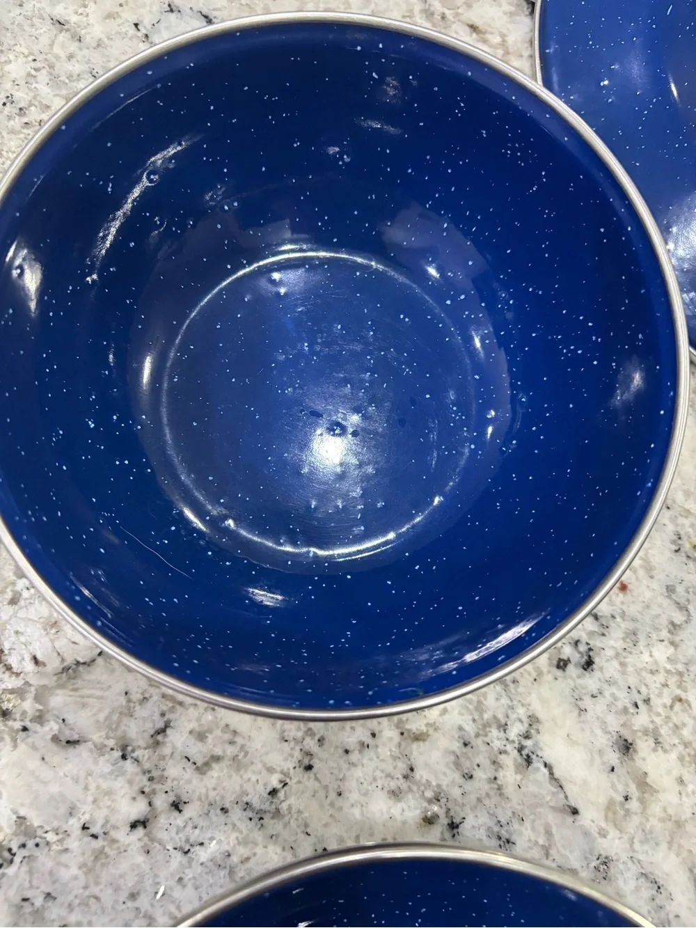 Blue Enamel Speckled Camping Dish Set Vintage Farmhouse Decor - Picture 10 of 16